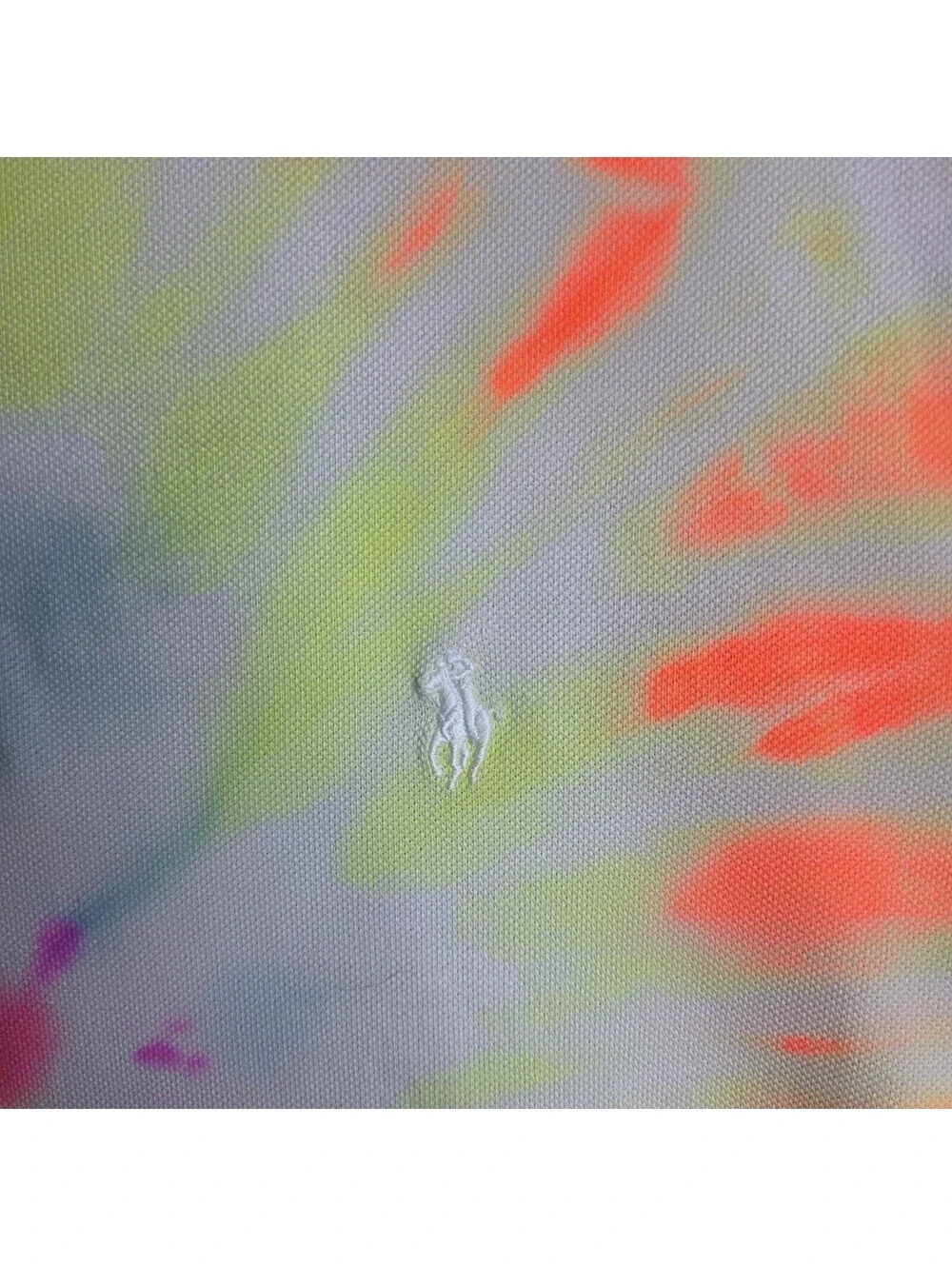 Polo Ralph Lauren Men's Size LARGE White Classic Fit Rainbow Tie-Dye Pony Polo